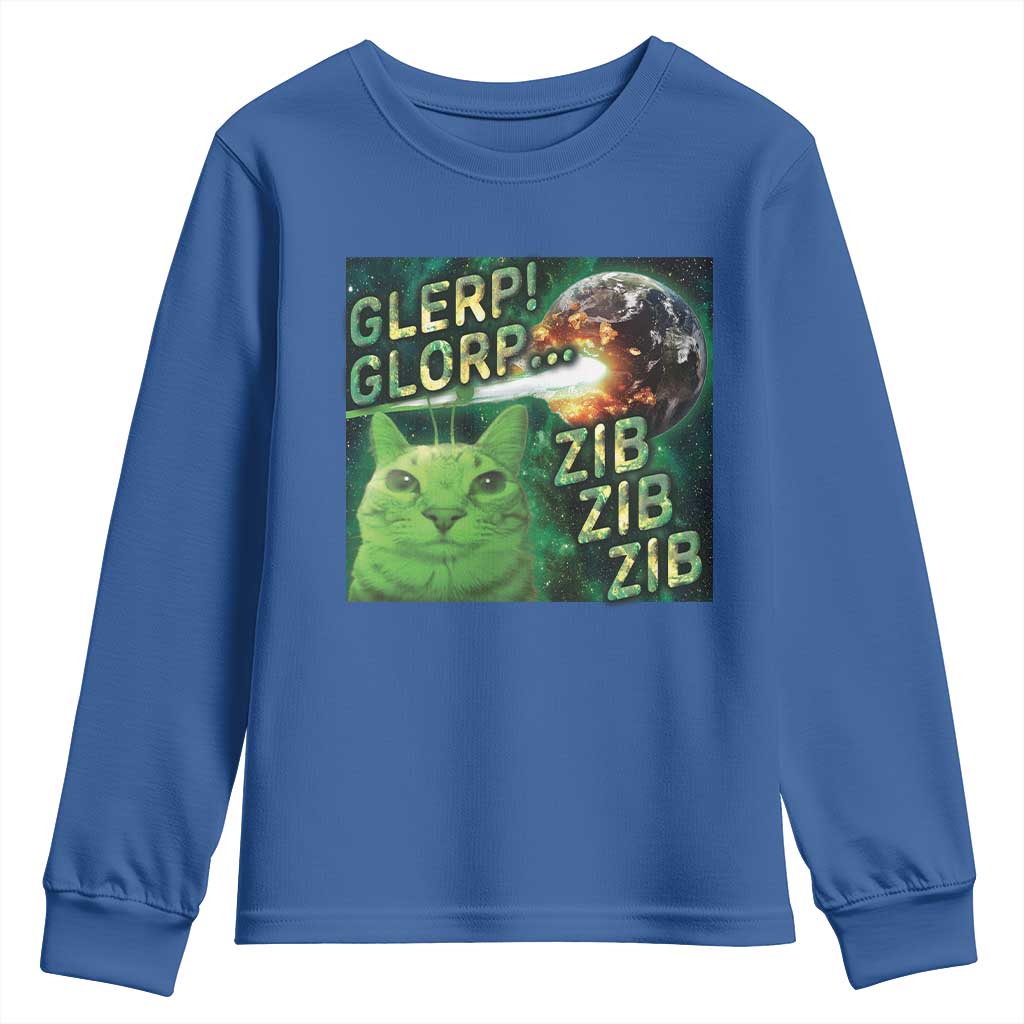 Funny Alien Cat Meme Youth Sweatshirt Glerp Glorp Zib Zib