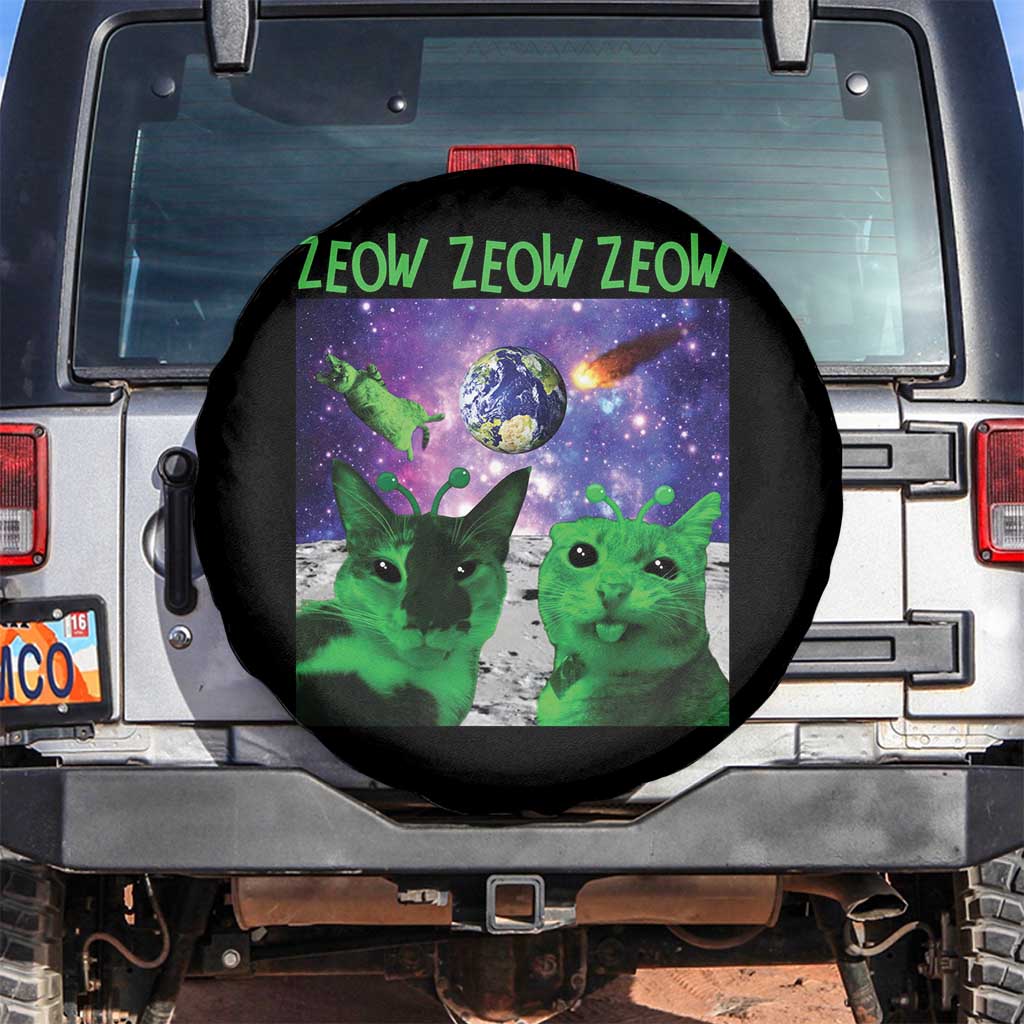 Funny Alien Cat Meme Spare Tire Cover Green Cats ZEOW ZEOW