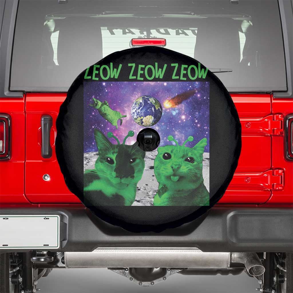 Funny Alien Cat Meme Spare Tire Cover Green Cats ZEOW ZEOW