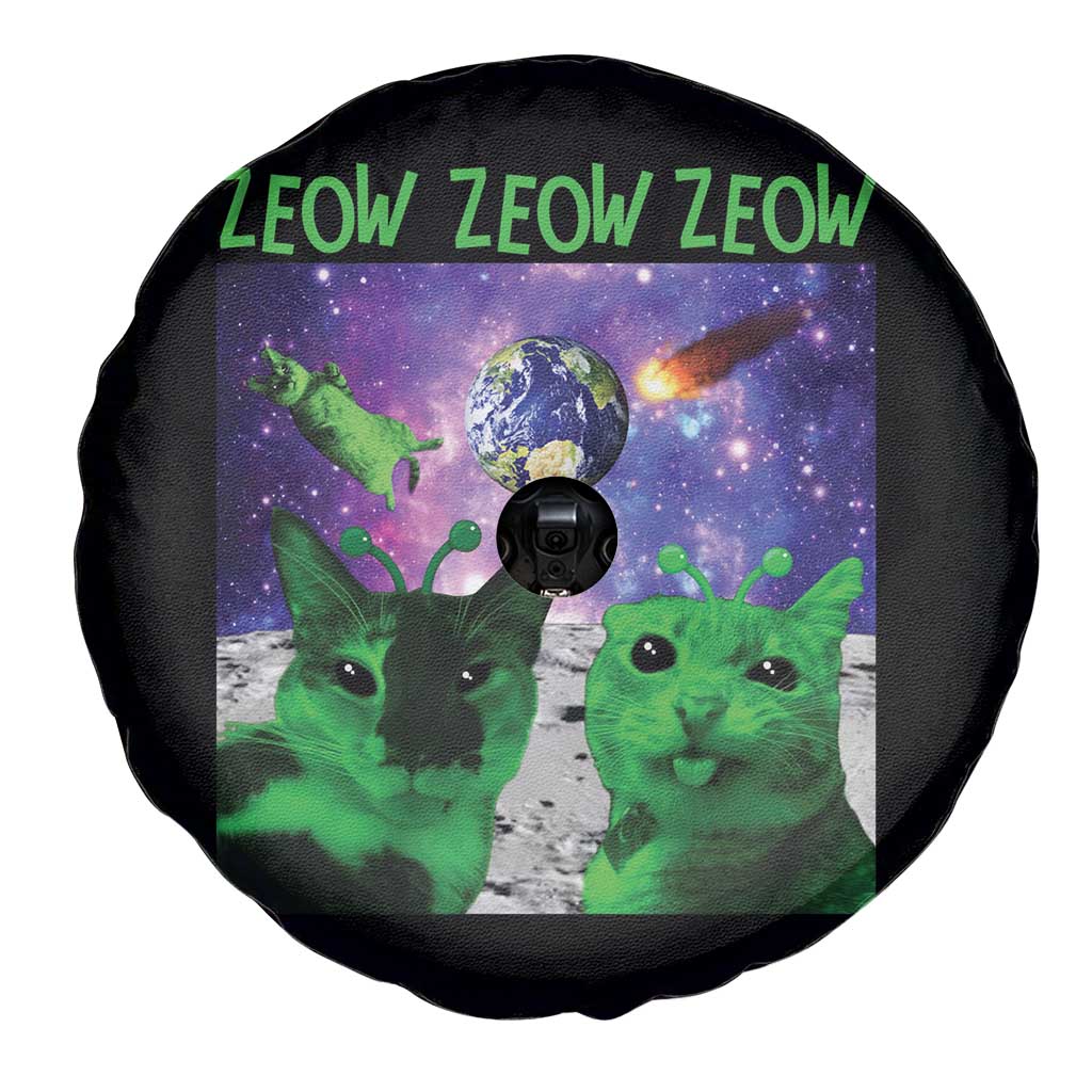 Funny Alien Cat Meme Spare Tire Cover Green Cats ZEOW ZEOW