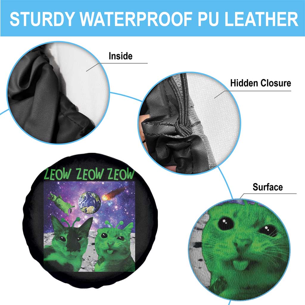 Funny Alien Cat Meme Spare Tire Cover Green Cats ZEOW ZEOW