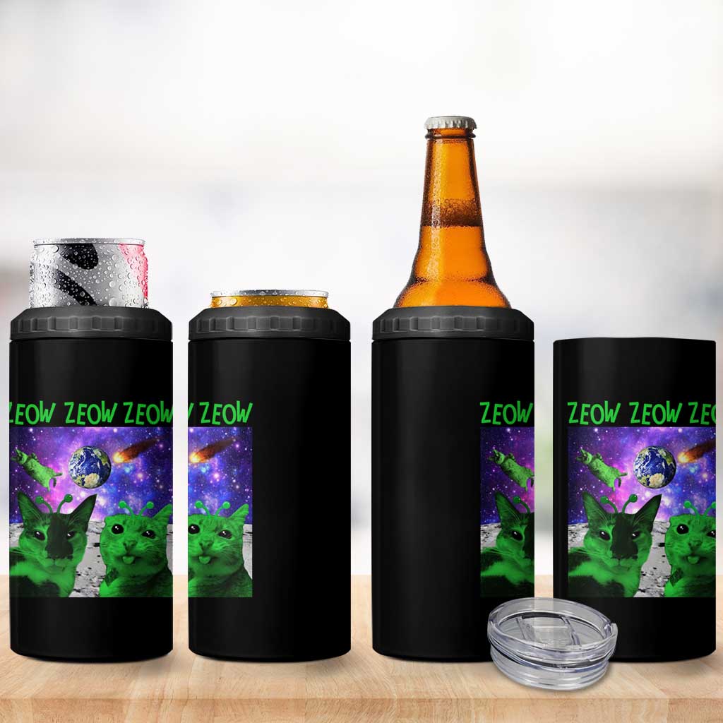Funny Alien Cat Meme 4 in 1 Can Cooler Tumbler Green Cats ZEOW ZEOW