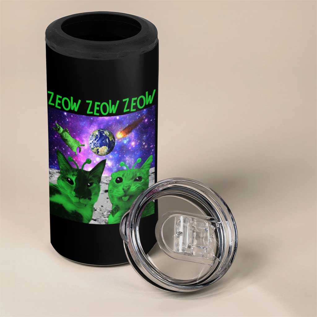 Funny Alien Cat Meme 4 in 1 Can Cooler Tumbler Green Cats ZEOW ZEOW