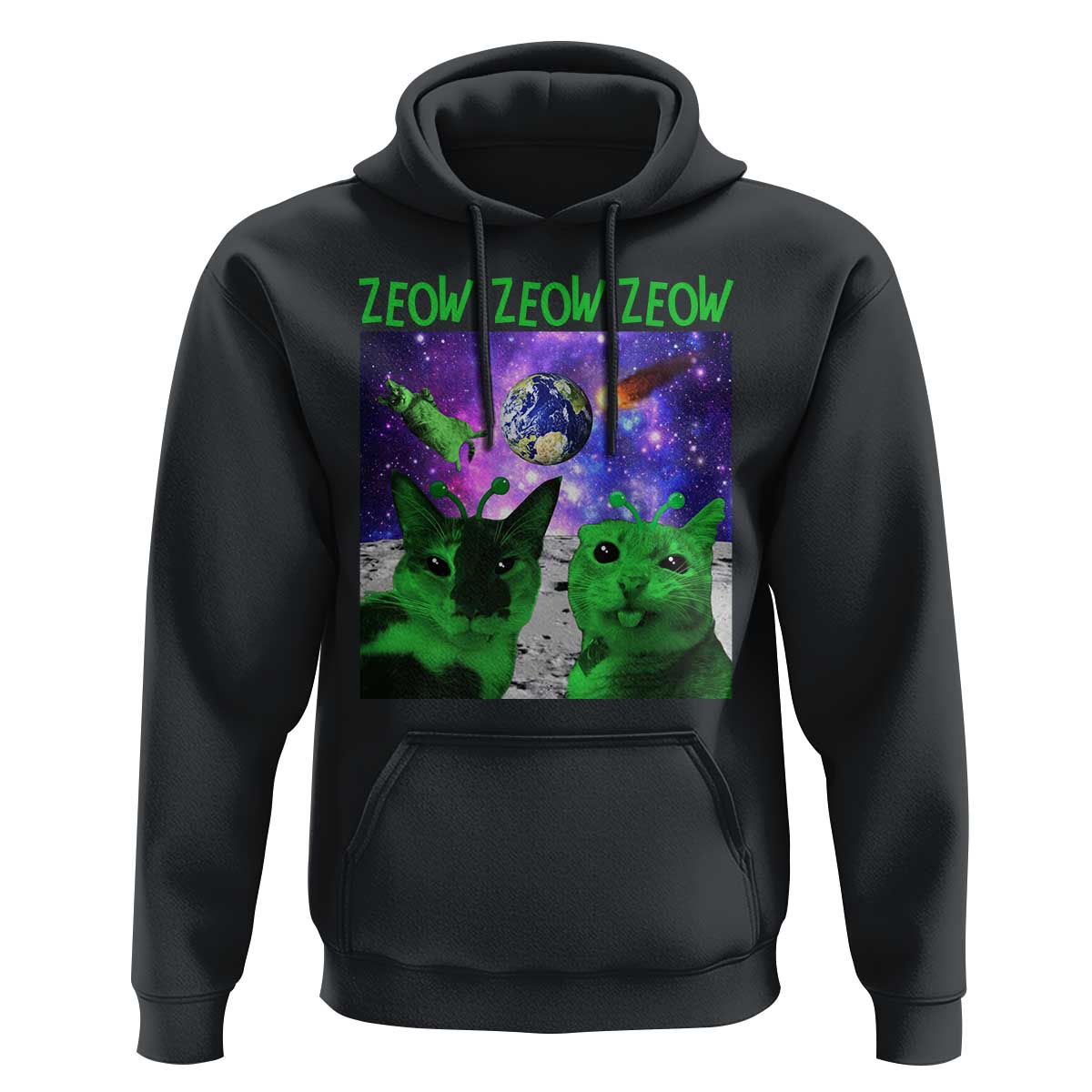 Funny Alien Cat Meme Hoodie Green Cats ZEOW ZEOW