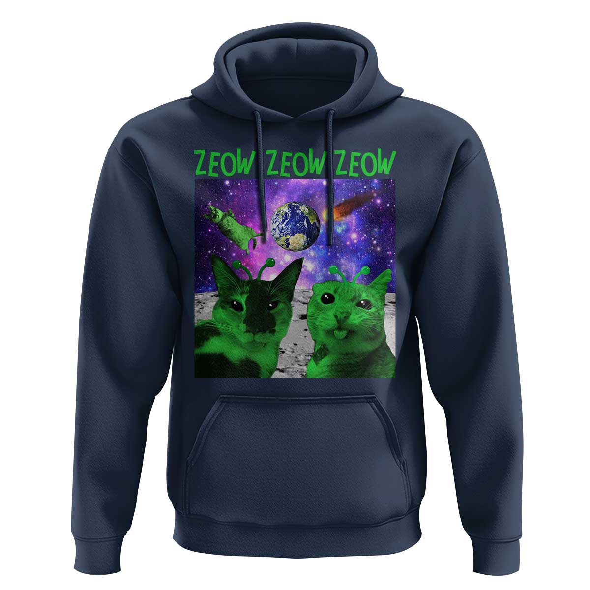 Funny Alien Cat Meme Hoodie Green Cats ZEOW ZEOW