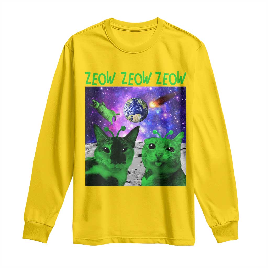 Funny Alien Cat Meme Long Sleeve Shirt Green Cats ZEOW ZEOW