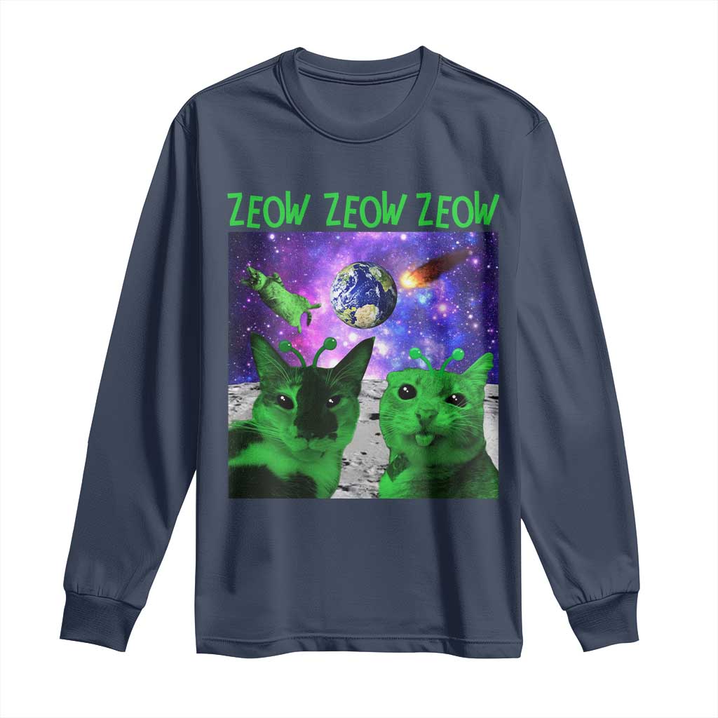 Funny Alien Cat Meme Long Sleeve Shirt Green Cats ZEOW ZEOW