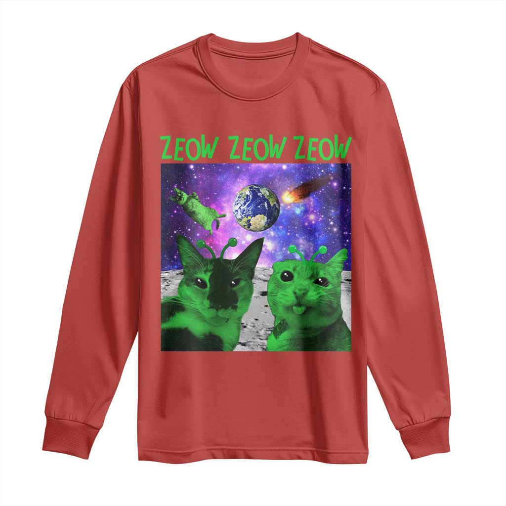 Funny Alien Cat Meme Long Sleeve Shirt Green Cats ZEOW ZEOW