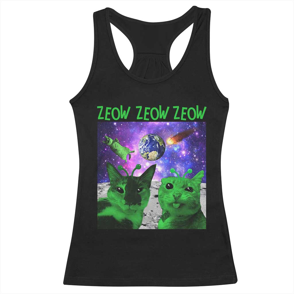 Funny Alien Cat Meme Racerback Tank Top Green Cats ZEOW ZEOW