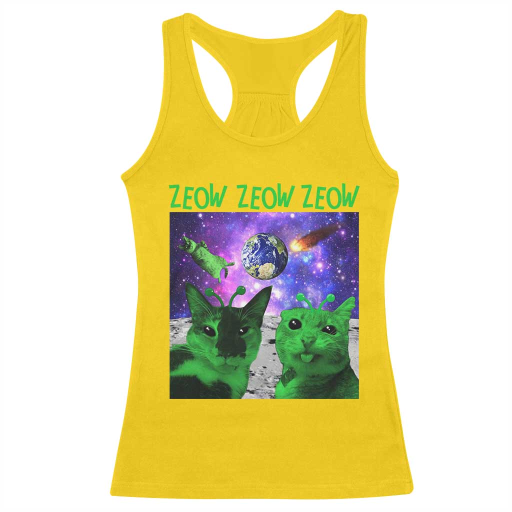Funny Alien Cat Meme Racerback Tank Top Green Cats ZEOW ZEOW