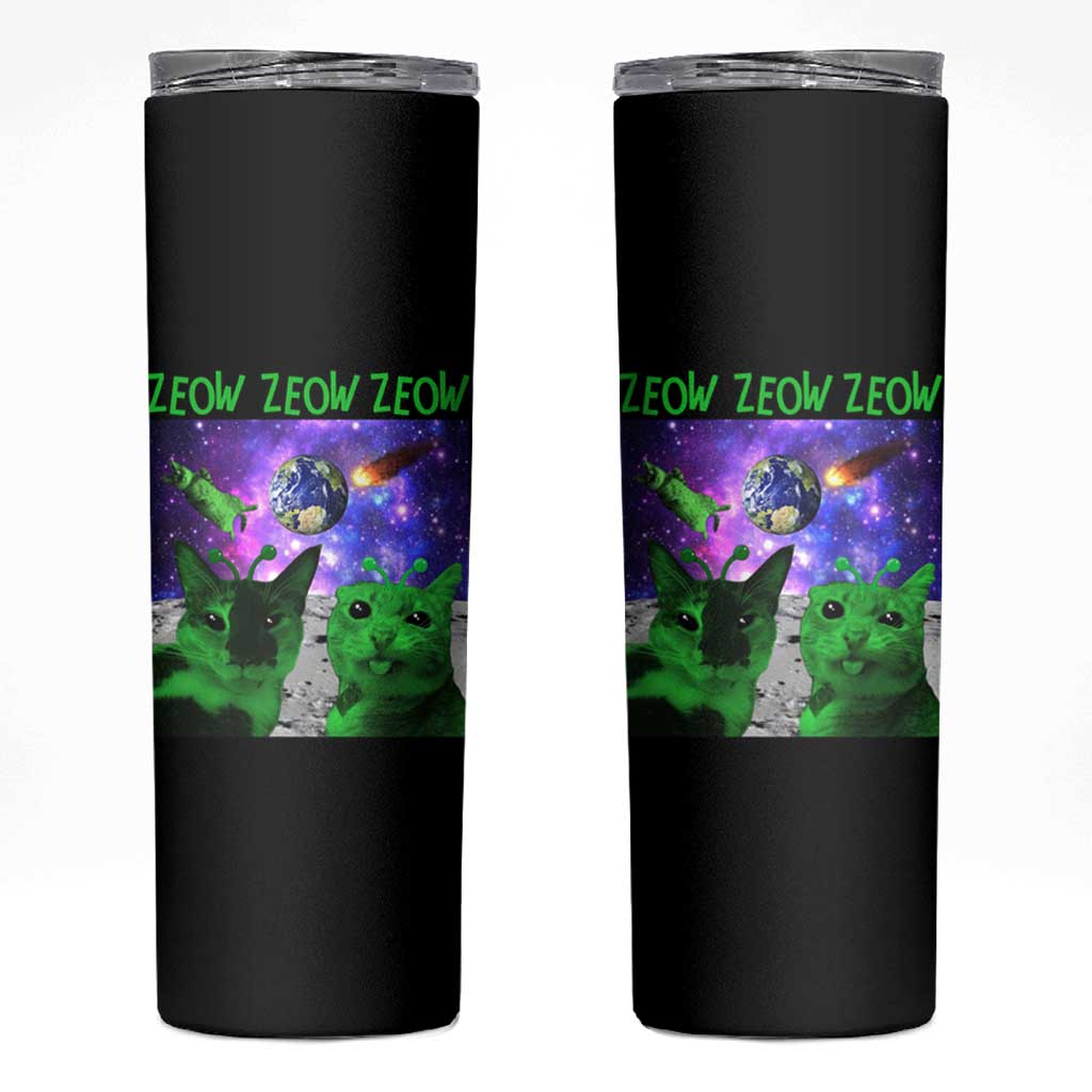 Funny Alien Cat Meme Skinny Tumbler Green Cats ZEOW ZEOW