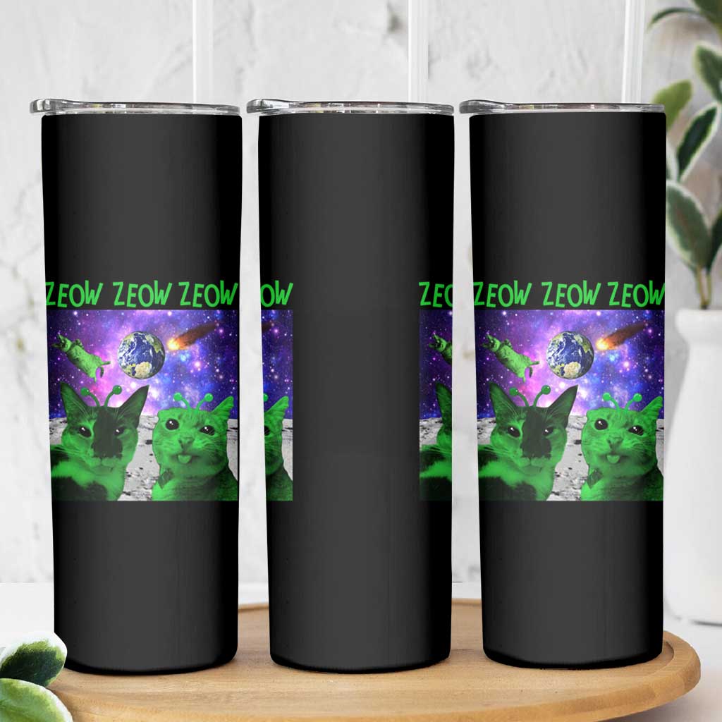 Funny Alien Cat Meme Skinny Tumbler Green Cats ZEOW ZEOW