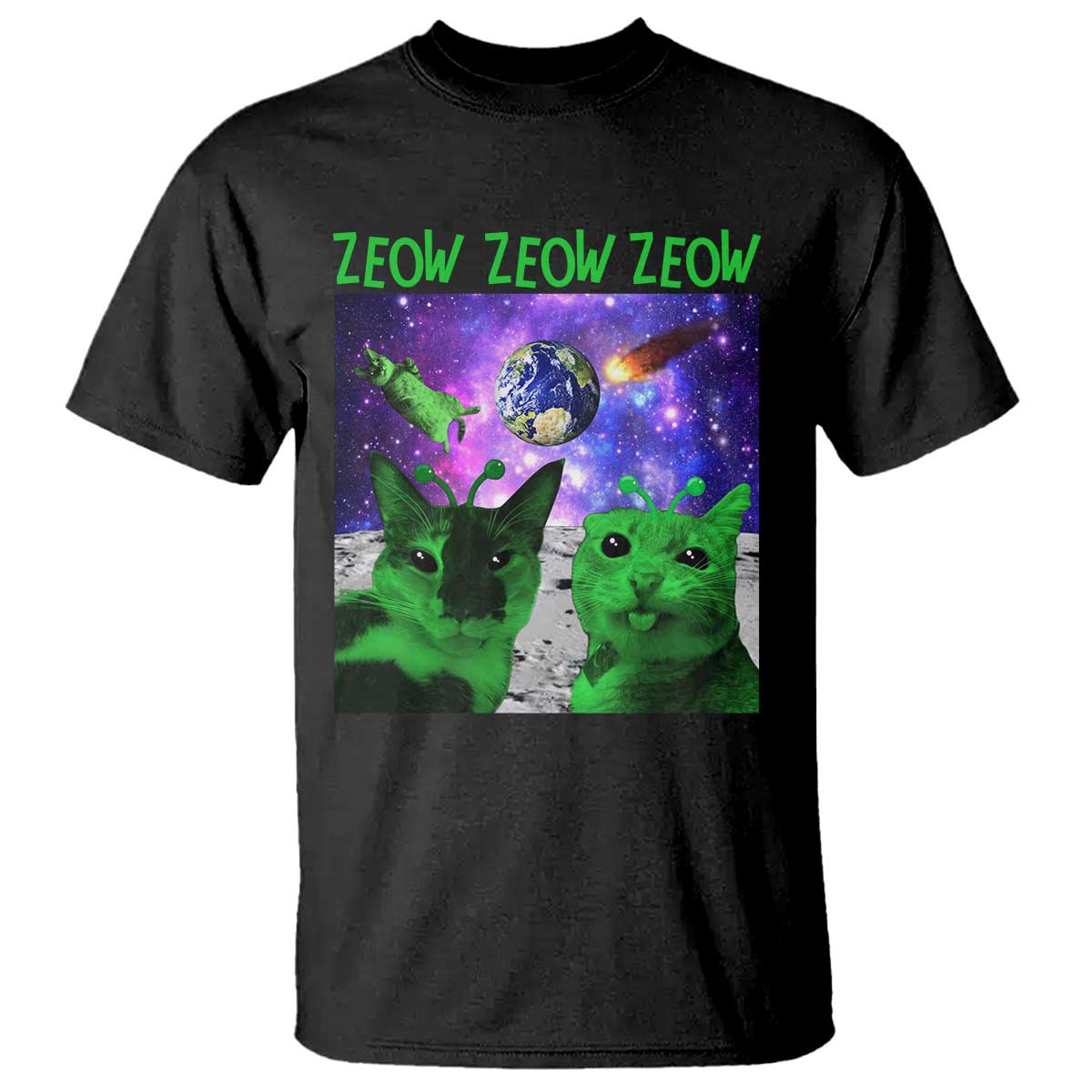 Funny Alien Cat Meme T Shirt Green Cats ZEOW ZEOW