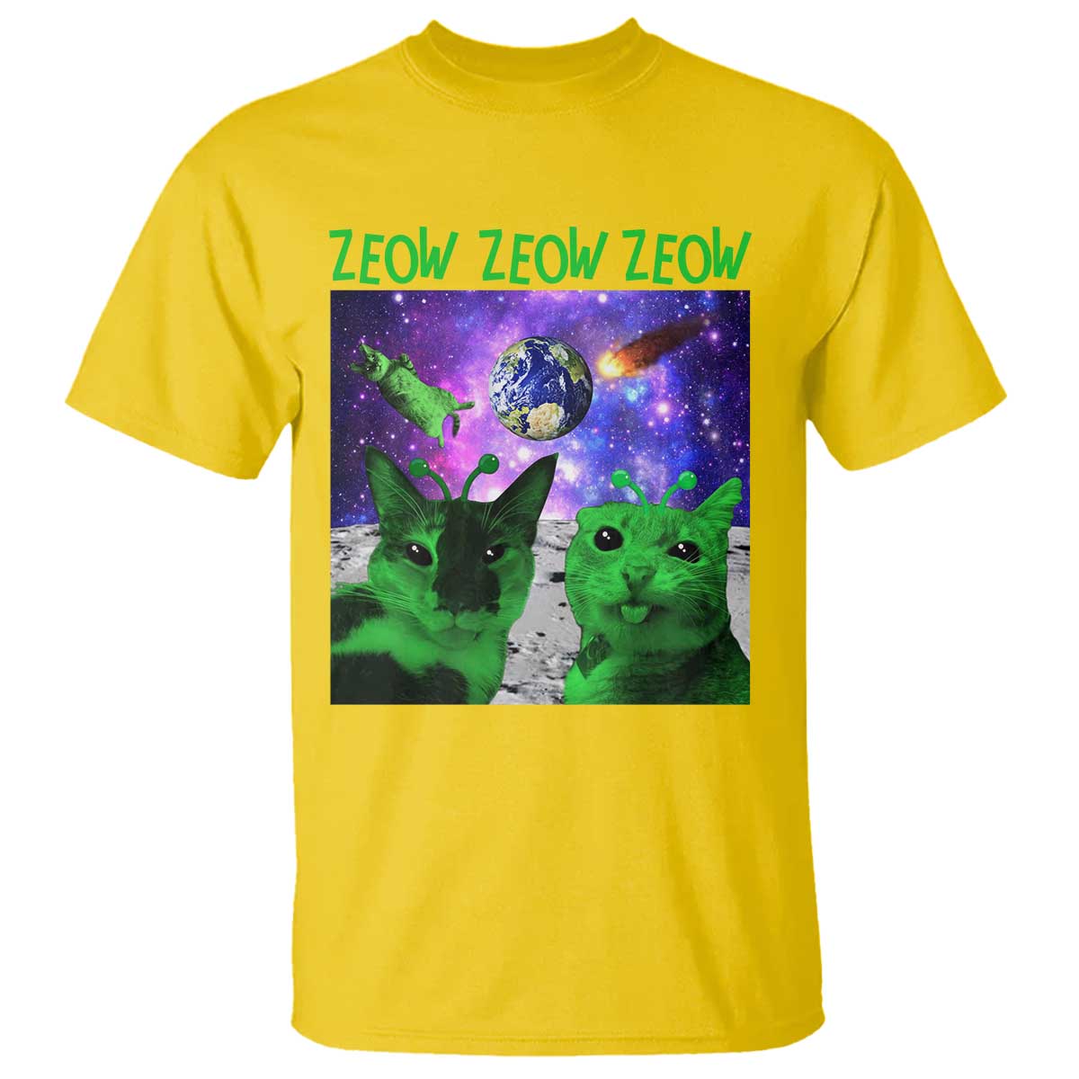 Funny Alien Cat Meme T Shirt Green Cats ZEOW ZEOW