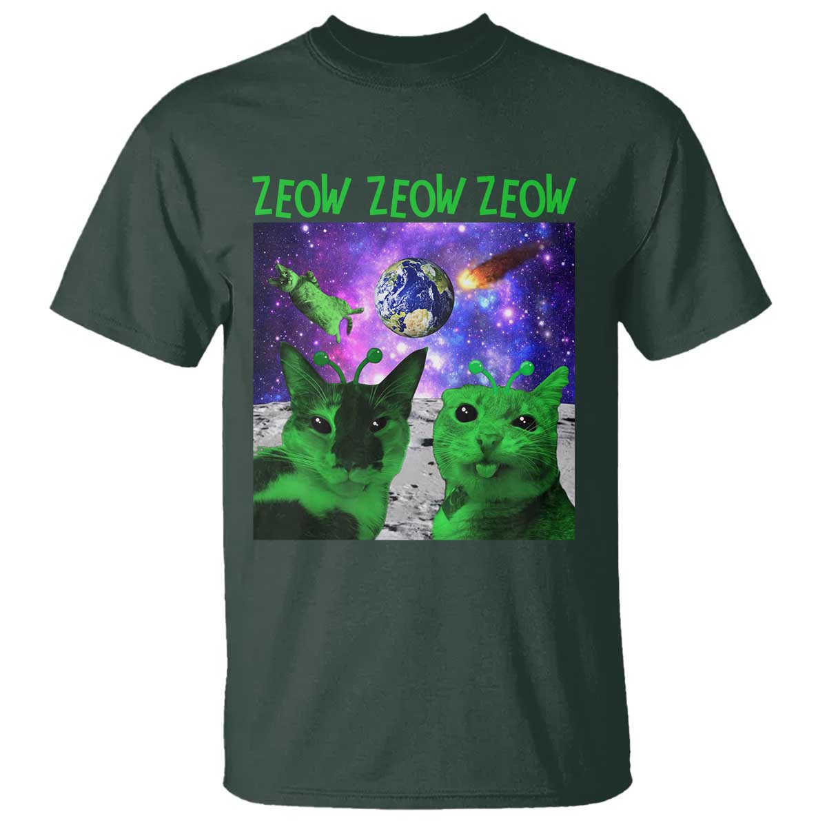 Funny Alien Cat Meme T Shirt Green Cats ZEOW ZEOW