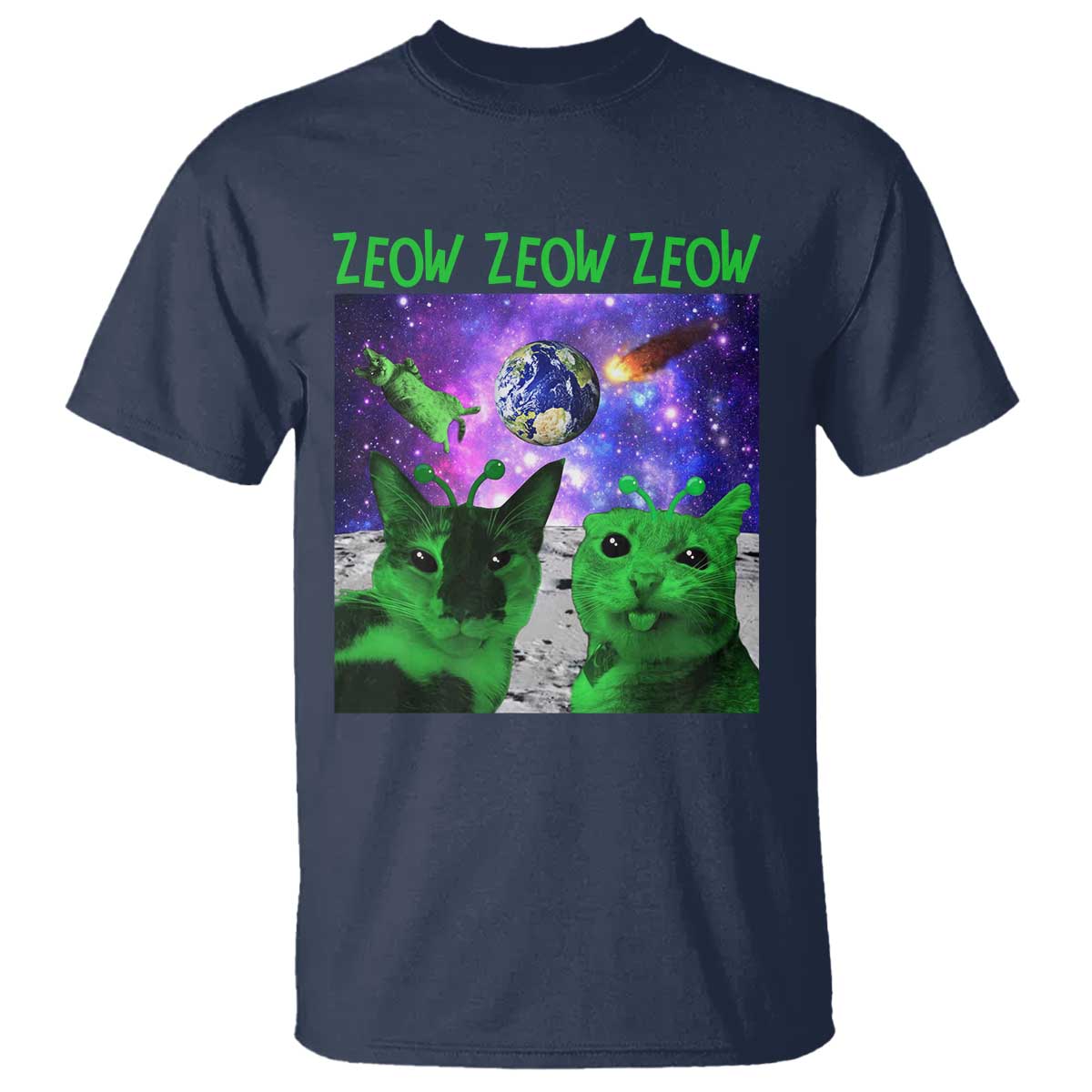 Funny Alien Cat Meme T Shirt Green Cats ZEOW ZEOW
