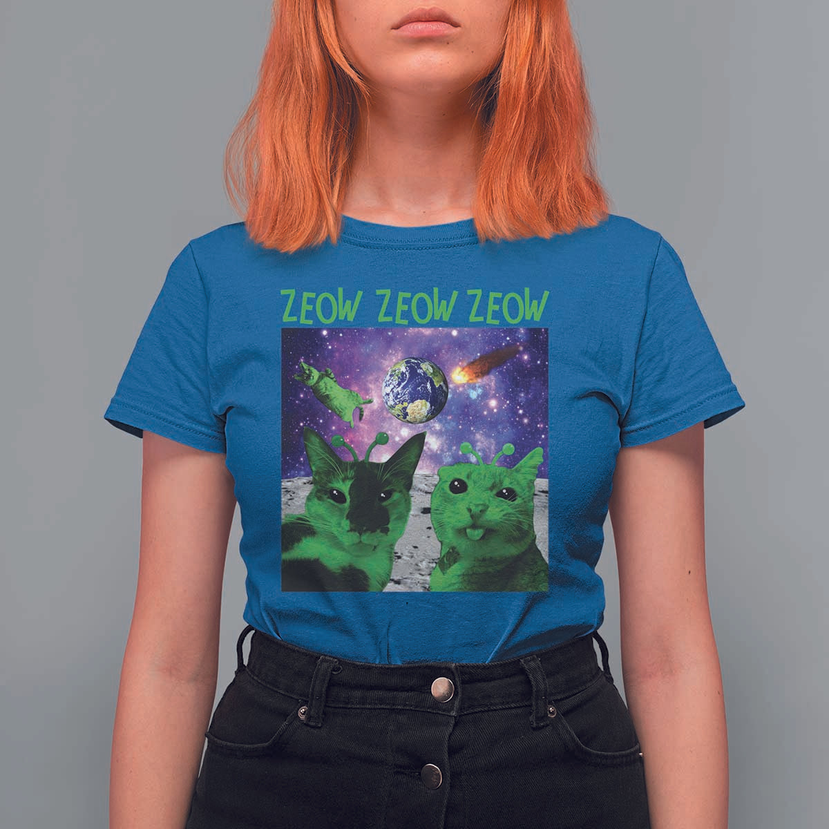 Funny Alien Cat Meme T Shirt For Women Green Cats ZEOW ZEOW