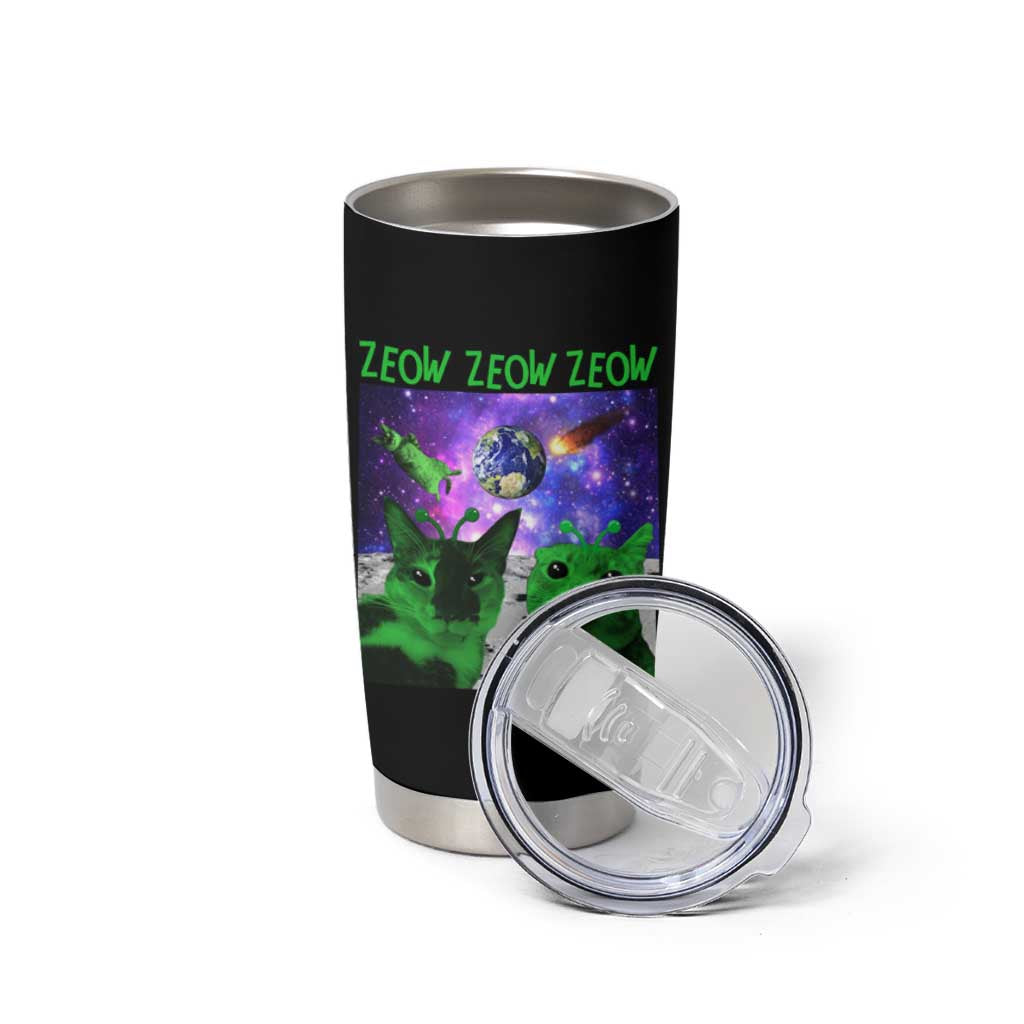 Funny Alien Cat Meme Tumbler Cup Green Cats ZEOW ZEOW