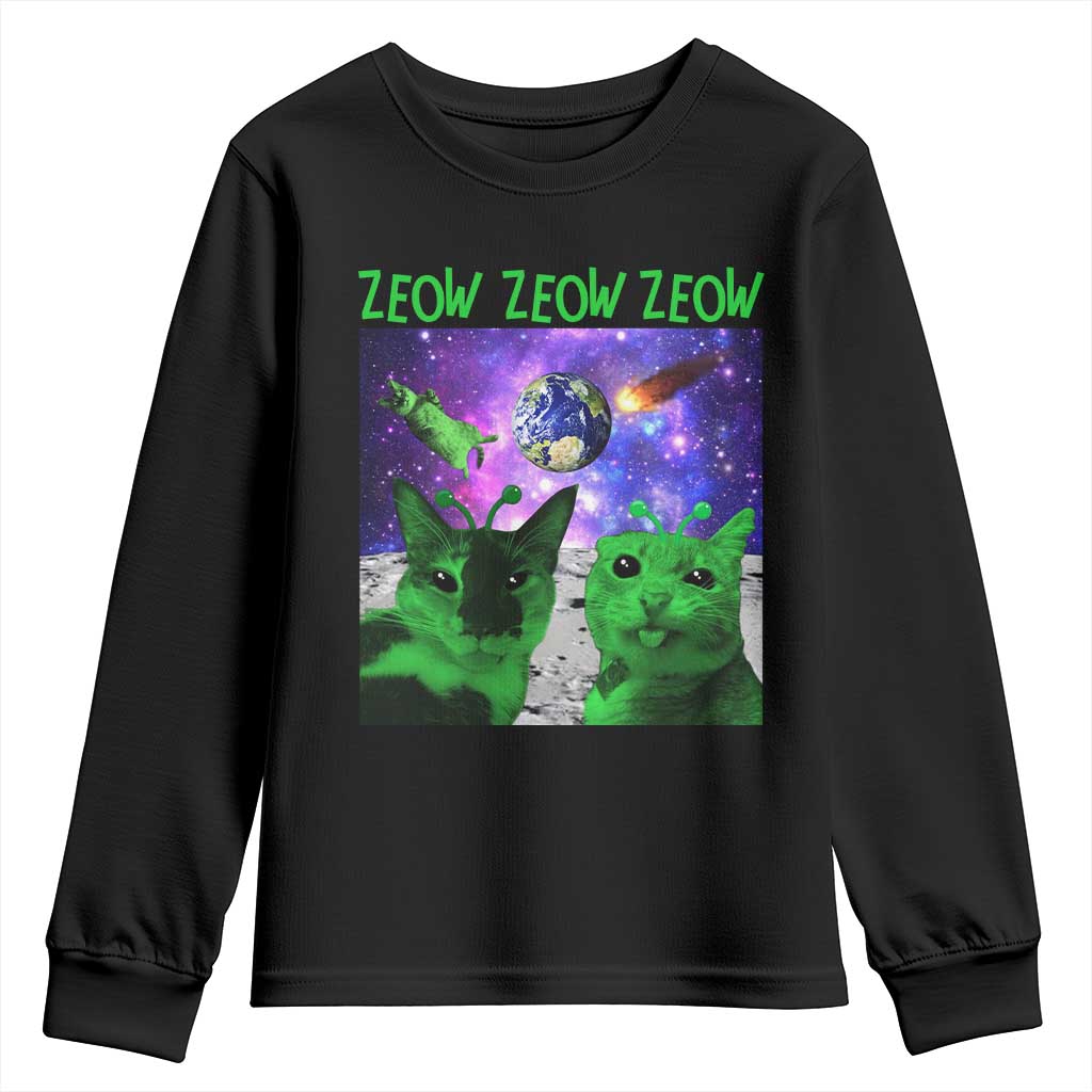 Funny Alien Cat Meme Youth Sweatshirt Green Cats ZEOW ZEOW