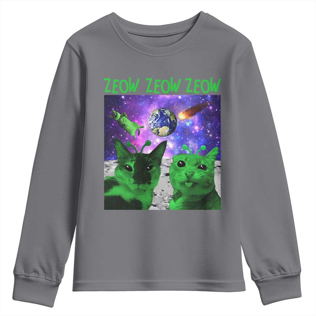 Funny Alien Cat Meme Youth Sweatshirt Green Cats ZEOW ZEOW