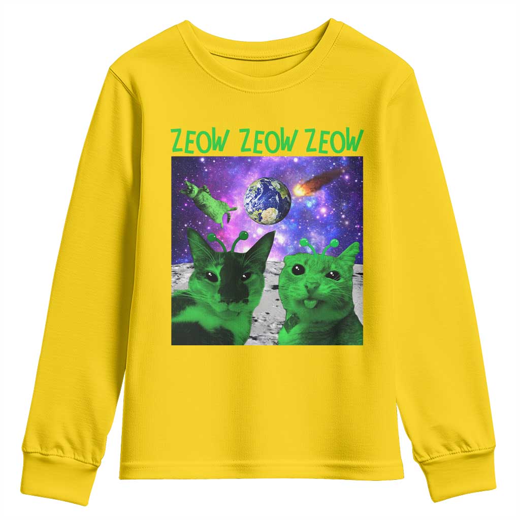 Funny Alien Cat Meme Youth Sweatshirt Green Cats ZEOW ZEOW