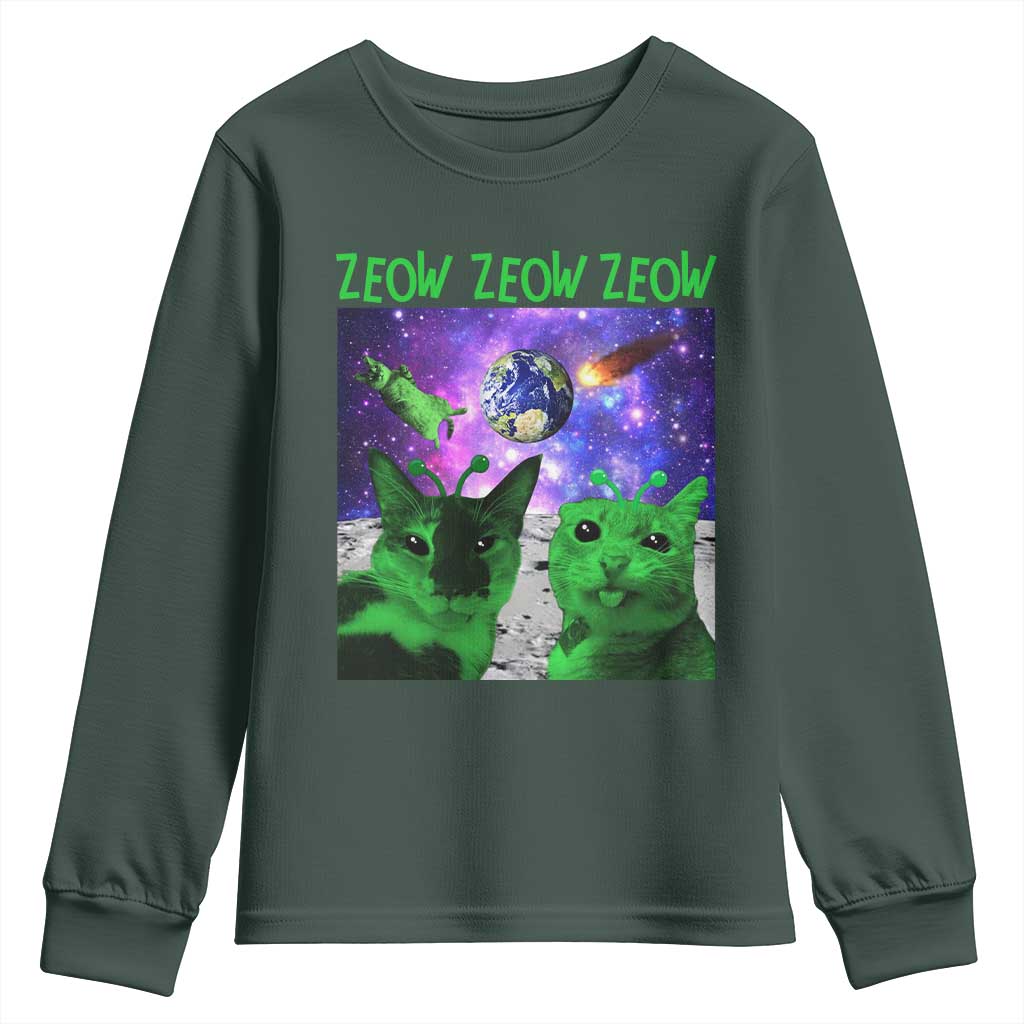 Funny Alien Cat Meme Youth Sweatshirt Green Cats ZEOW ZEOW