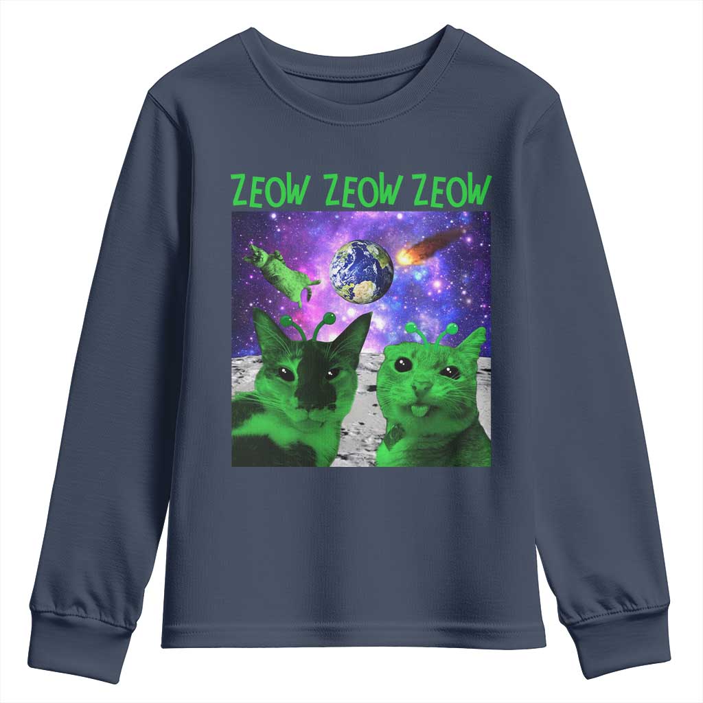 Funny Alien Cat Meme Youth Sweatshirt Green Cats ZEOW ZEOW