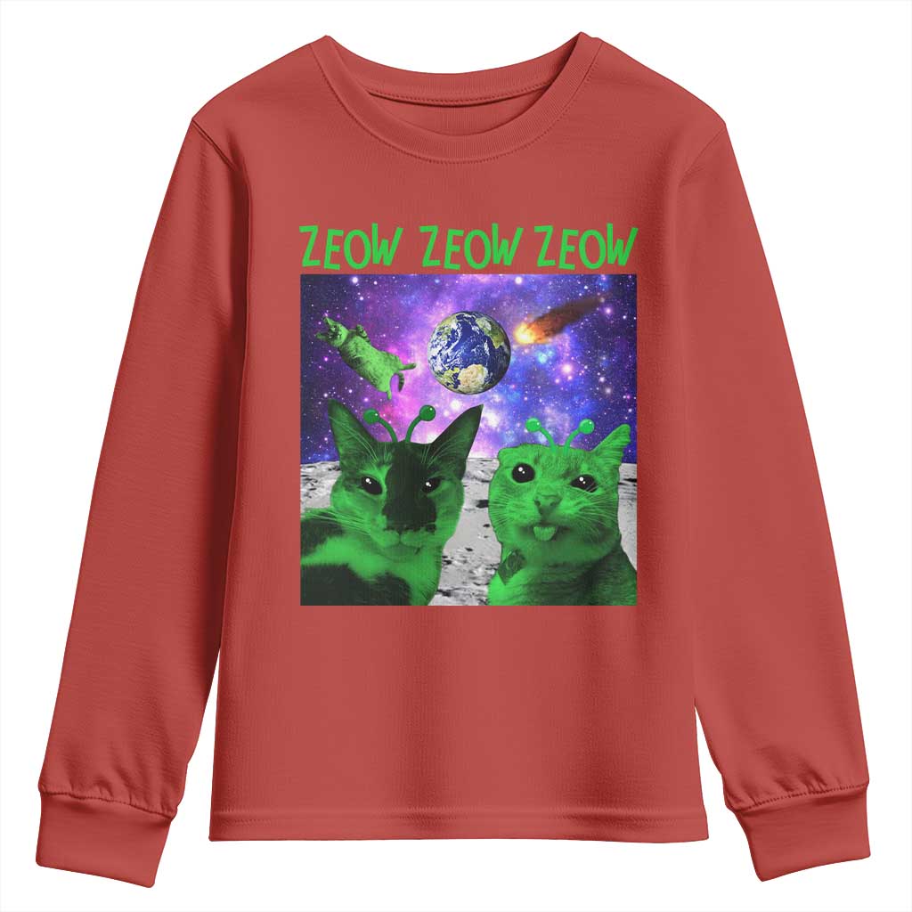 Funny Alien Cat Meme Youth Sweatshirt Green Cats ZEOW ZEOW