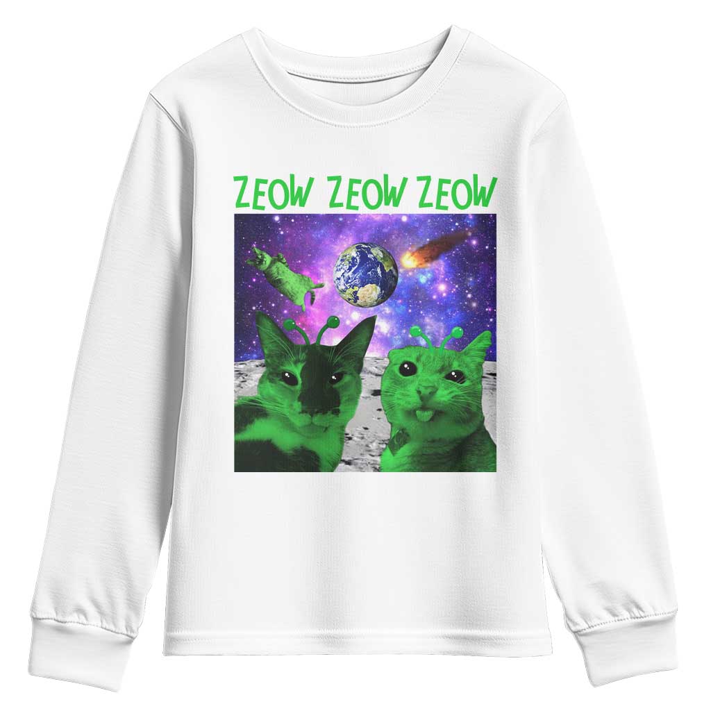 Funny Alien Cat Meme Youth Sweatshirt Green Cats ZEOW ZEOW