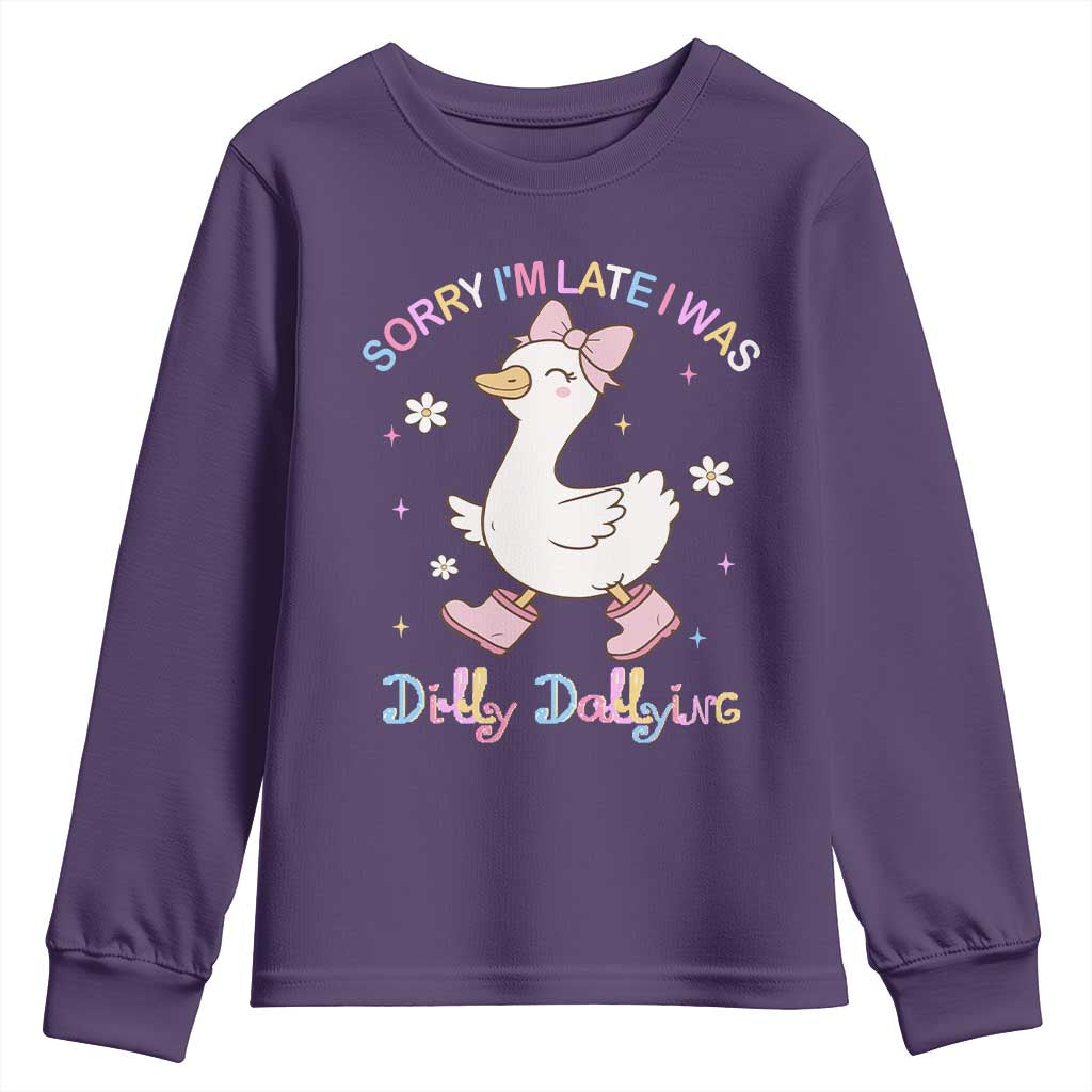 Funny Sorry I'm Late I Was Dilly Dallying Youth Sweatshirt Cute Goose