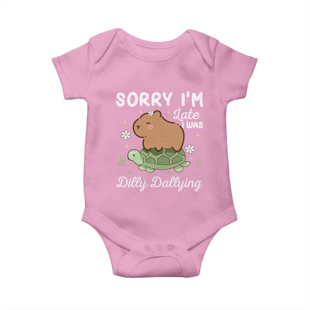 Funny Sorry I'm Late I Was Dilly Dallying Baby Onesie Cute Capybara and Turtle
