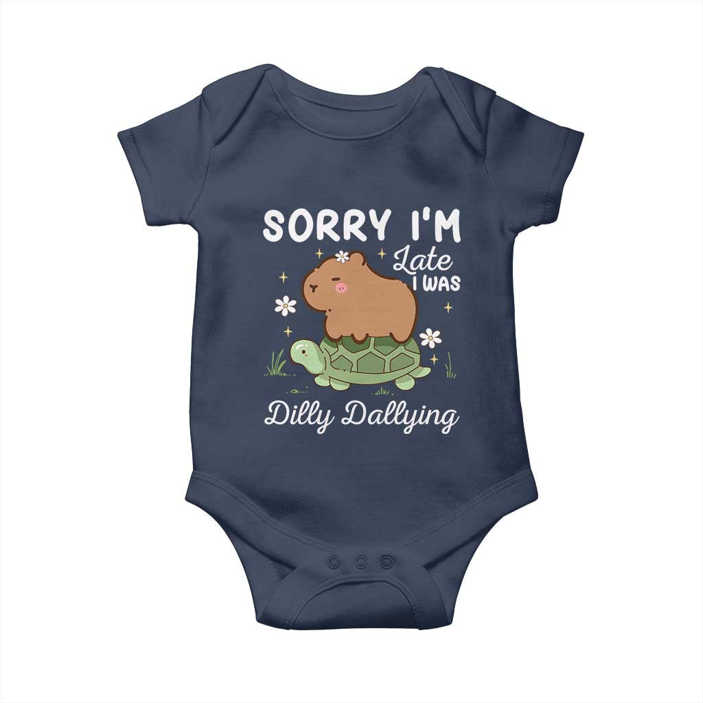 Funny Sorry I'm Late I Was Dilly Dallying Baby Onesie Cute Capybara and Turtle