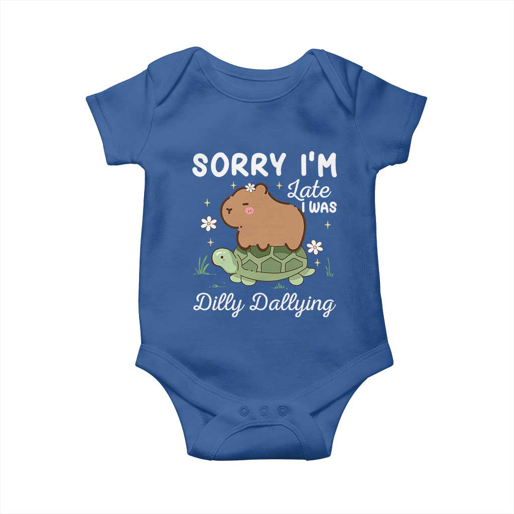 Funny Sorry I'm Late I Was Dilly Dallying Baby Onesie Cute Capybara and Turtle