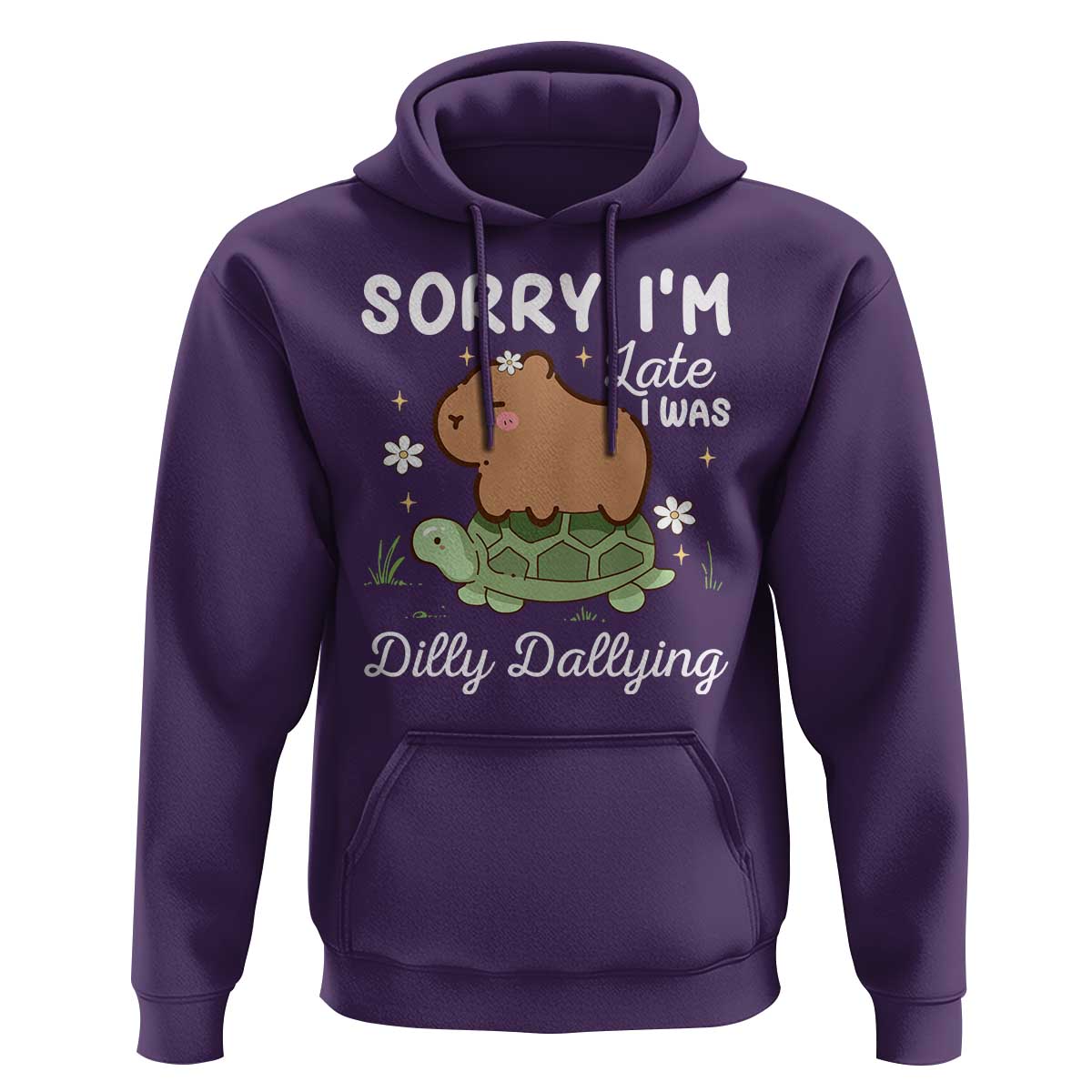 Funny Sorry I'm Late I Was Dilly Dallying Hoodie Cute Capybara and Turtle