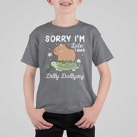 Funny Sorry I'm Late I Was Dilly Dallying T Shirt For Kid Cute Capybara and Turtle