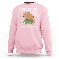 Funny Sorry I'm Late I Was Dilly Dallying Sweatshirt Cute Capybara and Turtle