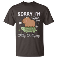 Funny Sorry I'm Late I Was Dilly Dallying T Shirt Cute Capybara and Turtle