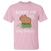 Funny Sorry I'm Late I Was Dilly Dallying T Shirt Cute Capybara and Turtle