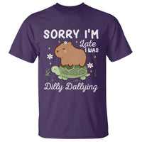 Funny Sorry I'm Late I Was Dilly Dallying T Shirt Cute Capybara and Turtle