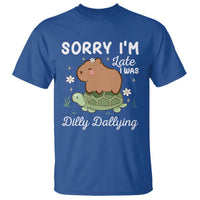 Funny Sorry I'm Late I Was Dilly Dallying T Shirt Cute Capybara and Turtle