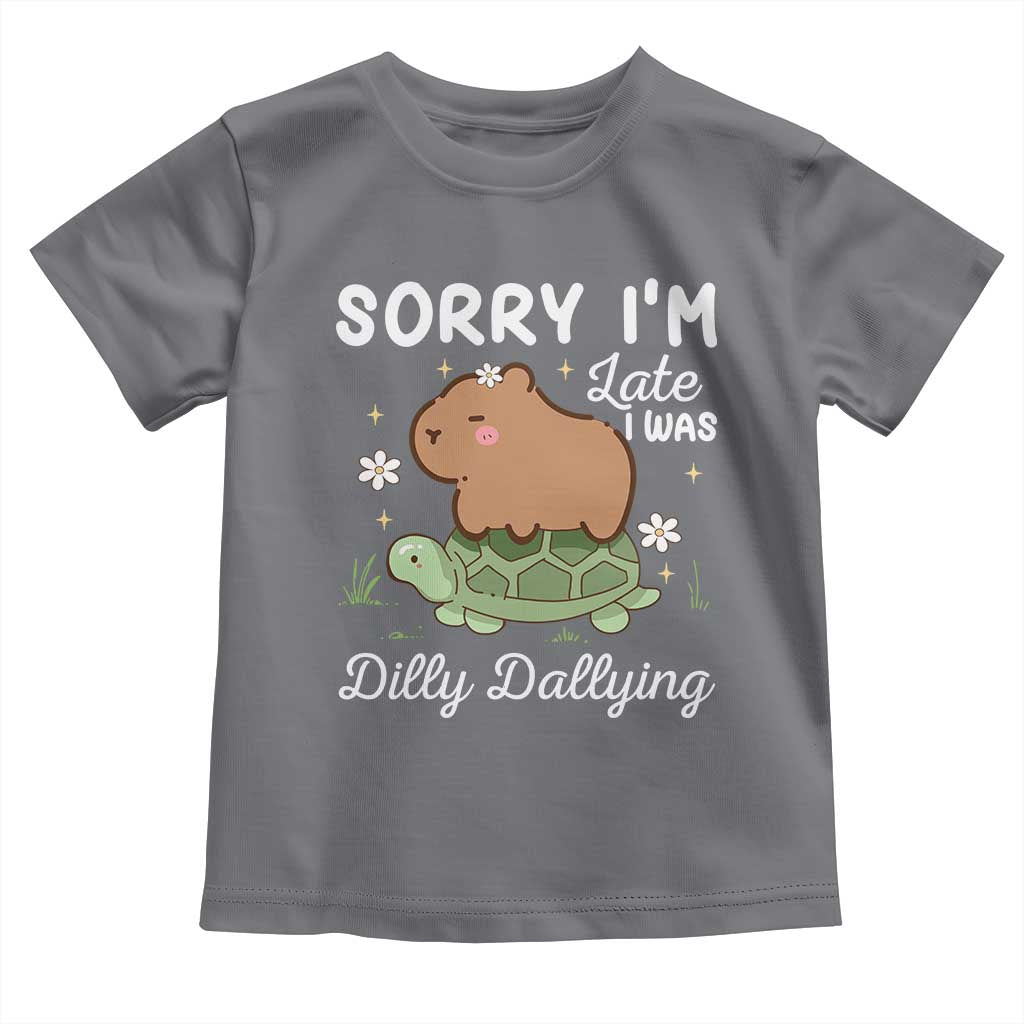 Funny Sorry I'm Late I Was Dilly Dallying Toddler T Shirt Cute Capybara and Turtle