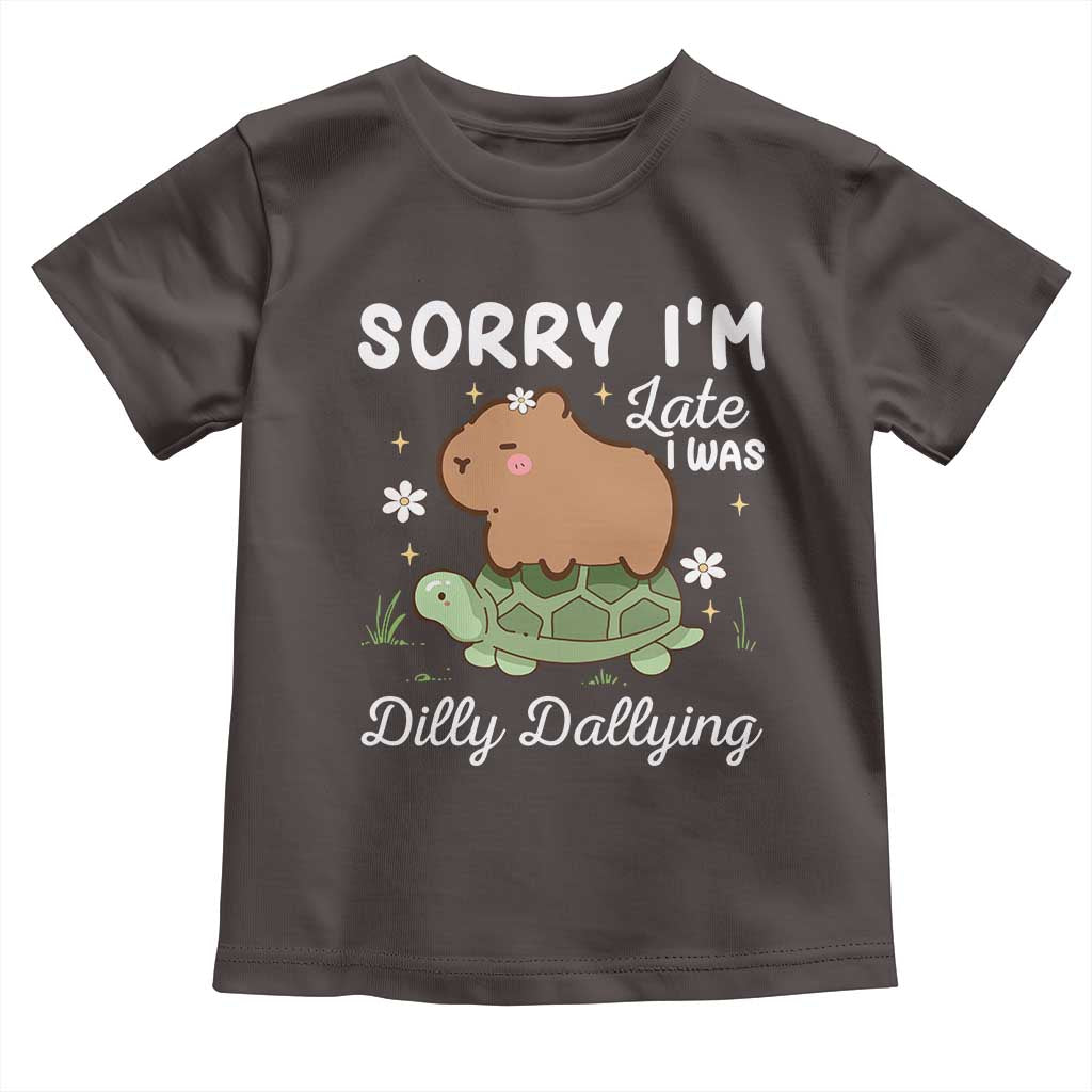 Funny Sorry I'm Late I Was Dilly Dallying Toddler T Shirt Cute Capybara and Turtle