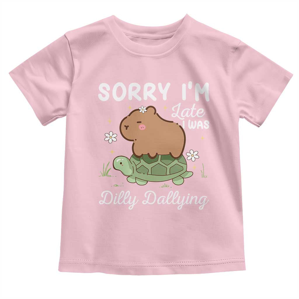 Funny Sorry I'm Late I Was Dilly Dallying Toddler T Shirt Cute Capybara and Turtle
