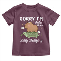 Funny Sorry I'm Late I Was Dilly Dallying Toddler T Shirt Cute Capybara and Turtle