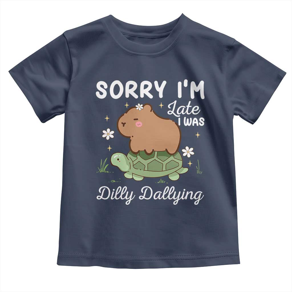 Funny Sorry I'm Late I Was Dilly Dallying Toddler T Shirt Cute Capybara and Turtle