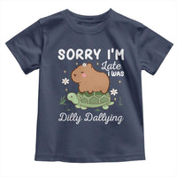 Funny Sorry I'm Late I Was Dilly Dallying Toddler T Shirt Cute Capybara and Turtle