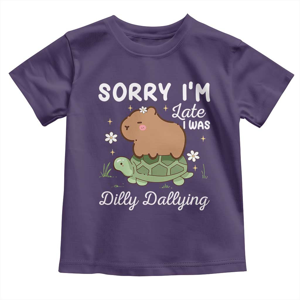 Funny Sorry I'm Late I Was Dilly Dallying Toddler T Shirt Cute Capybara and Turtle