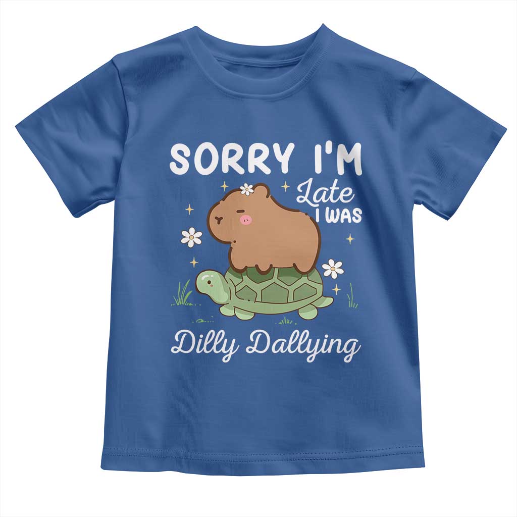 Funny Sorry I'm Late I Was Dilly Dallying Toddler T Shirt Cute Capybara and Turtle