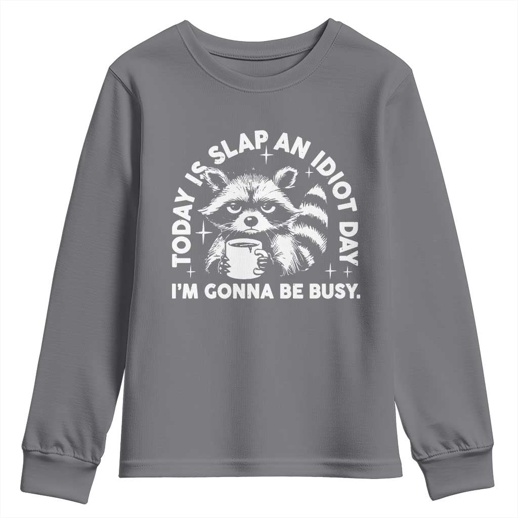 Funny Raccoon Today Is Slap An Idiot Day Youth Sweatshirt