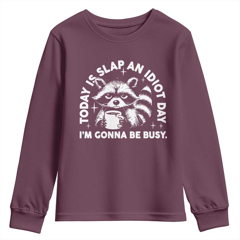 Funny Raccoon Today Is Slap An Idiot Day Youth Sweatshirt